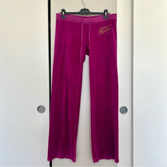 Vintage Y2K Juicy Couture Bling Velour Plush Tracksuit Pants - Size M - Magenta - Picture 4 of 8